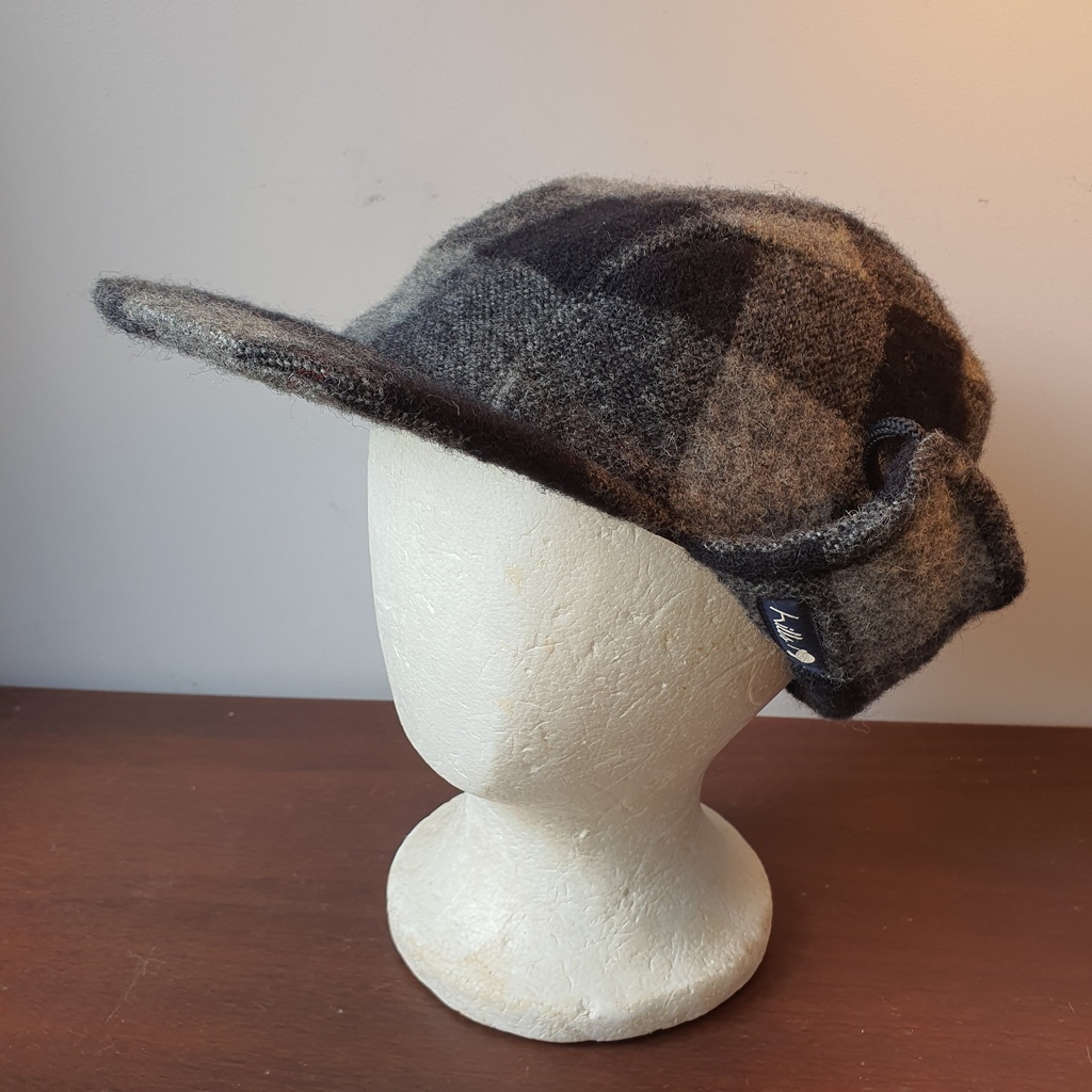 Hill Hats - Charcoal Check Flap Cap (L)
