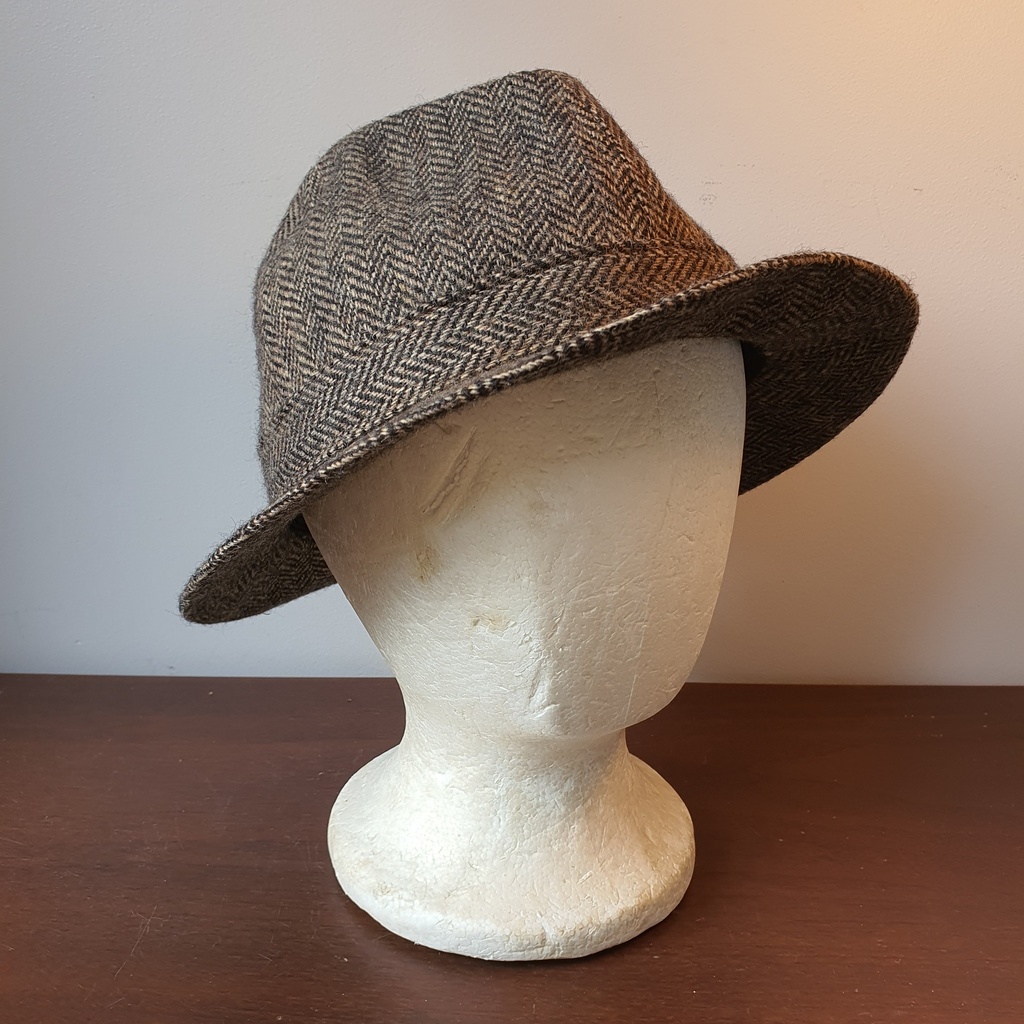 Vintage Herringbone Tweed Trilby - Hills Hats NZ (59cm)
