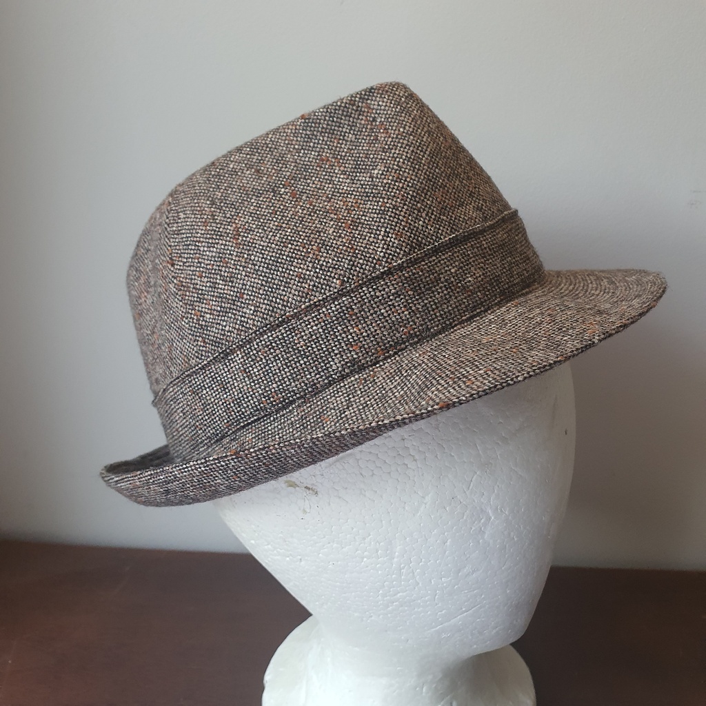 Vintage Herringbone Tweed Trilby - Hills Hats NZ (59cm)