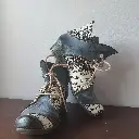 Womens Leather Denim and Newsprint Ankle Boots - size 38