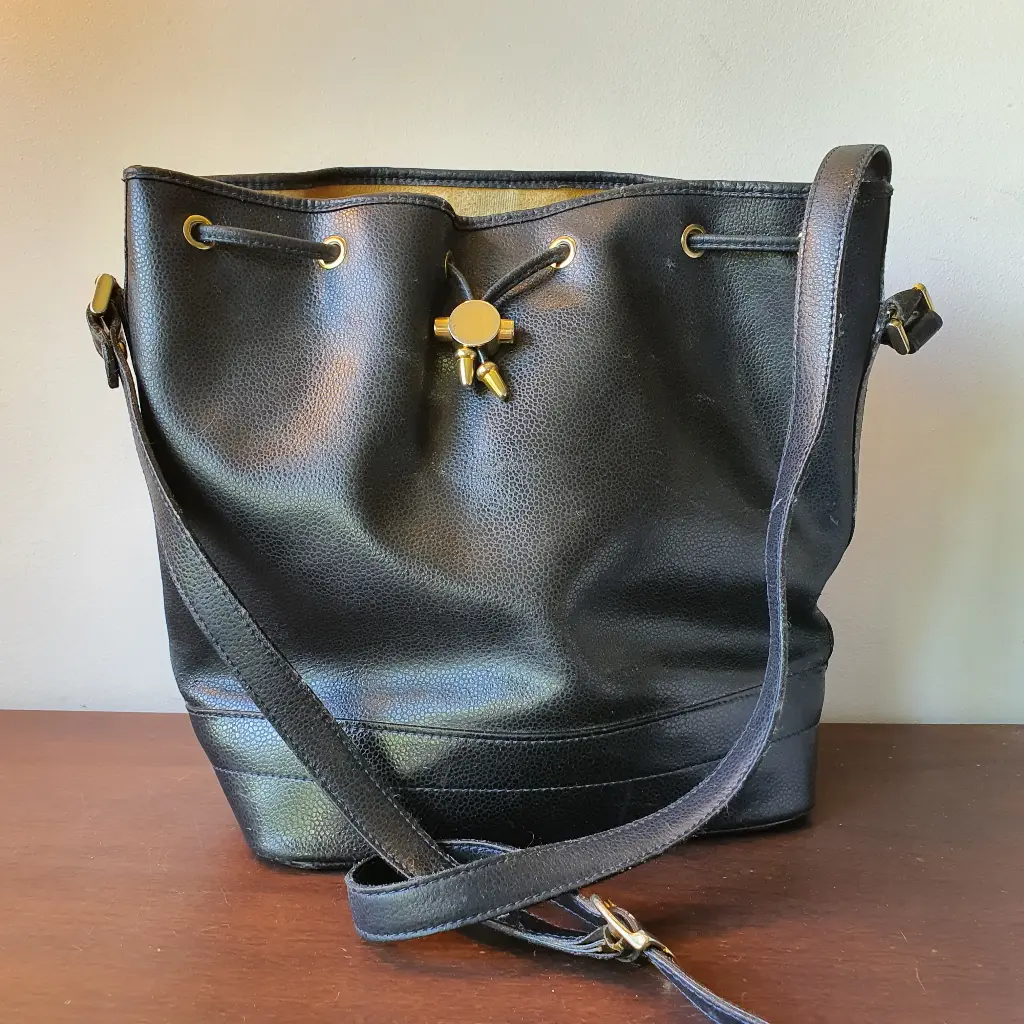Preloved Dark French Navy Leather Shoulder Bag