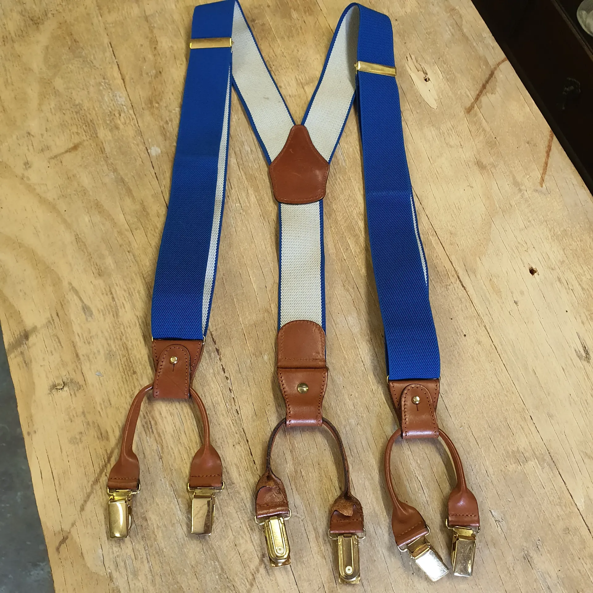 Preloved Mens Braces Leather End - Blue