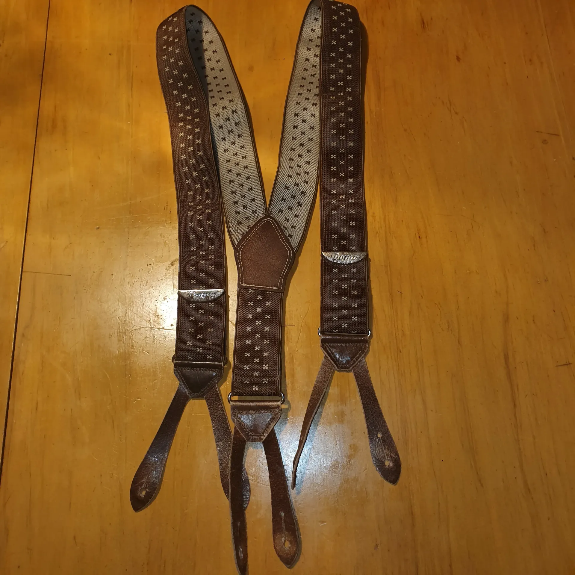 Preloved Mens Vintage Braces Leather End - Double Button Ends