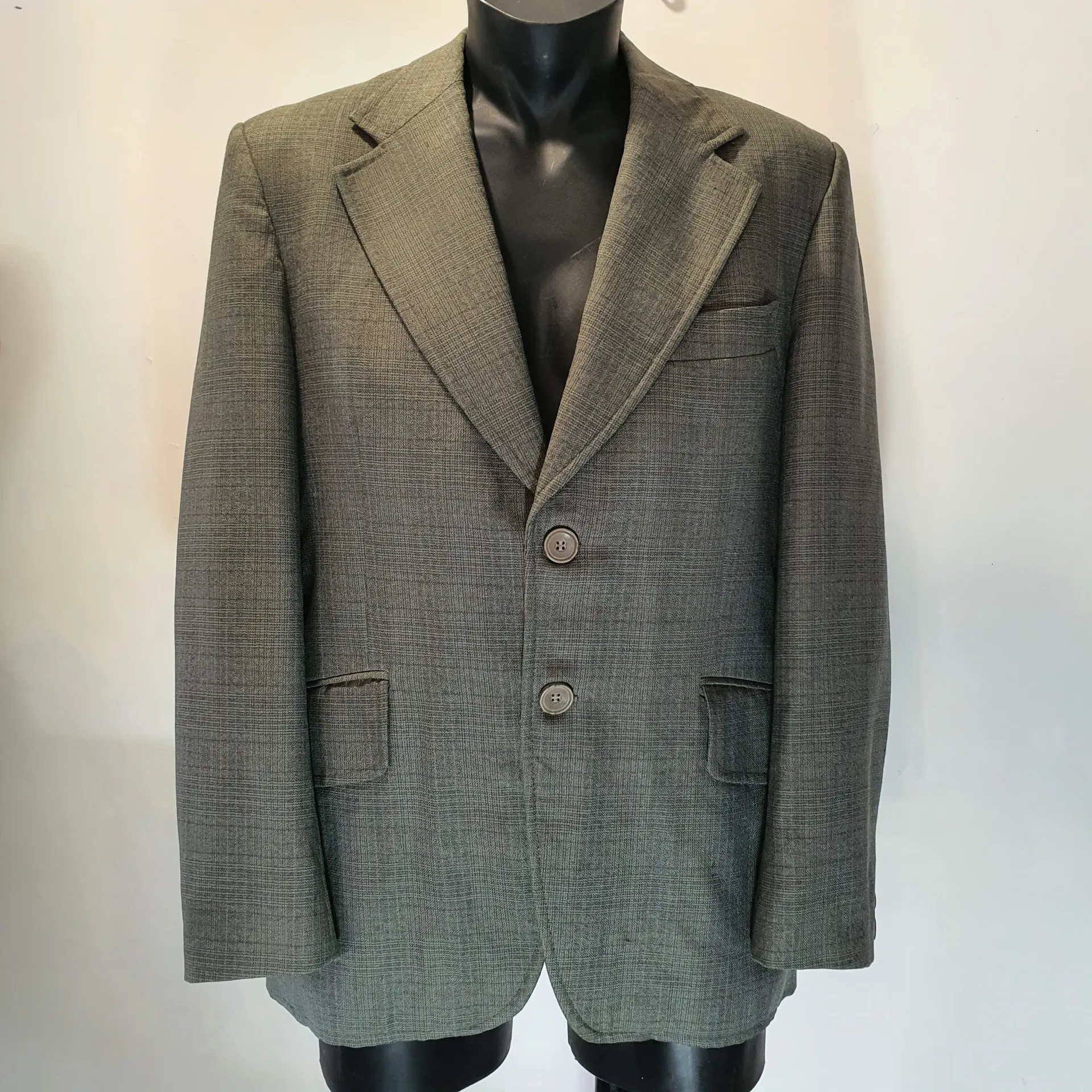 Preloved Mens Jacket - Vintage Wool Slimfit Khaki Check 104cm/41in (Medium)