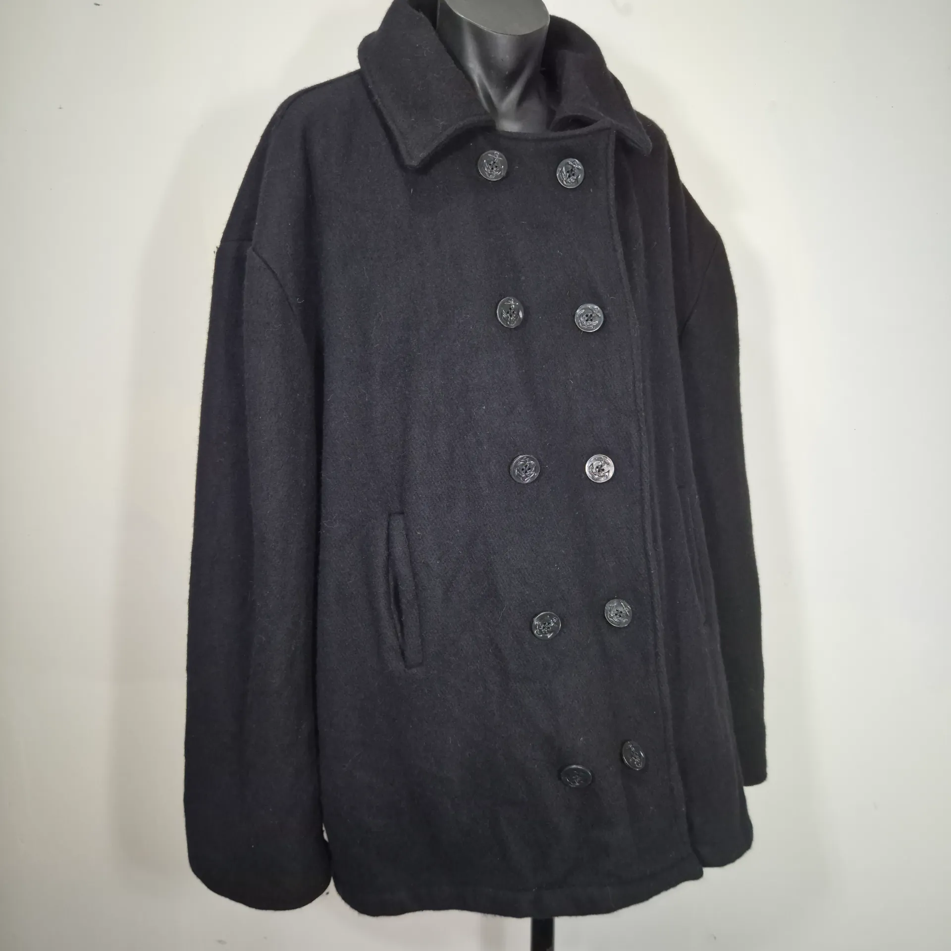 Preloved Mens Jacket - Black Pea Coat 3X-4X (154cm)