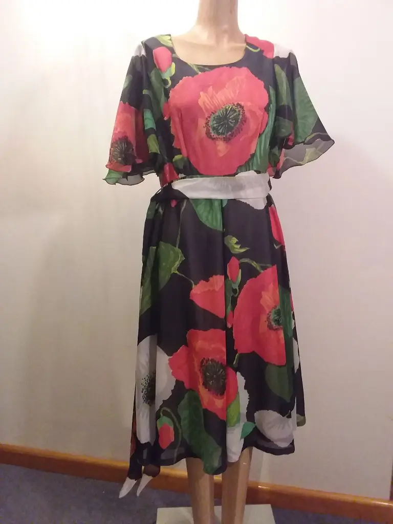 Womens Vintage Poppy Print Dress size 14